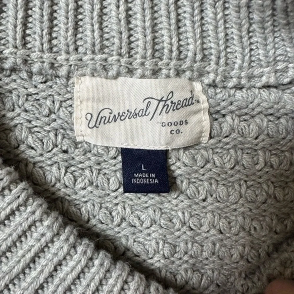 Gray Waffle Chunky Knit Raglan Crewneck Sweater L Casual Cabincore Cozy Outdoor‎